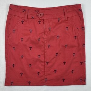 British Khaki SKIRT Womens Size 2 Red w Navy Blue Embroidered Anchors Nautical